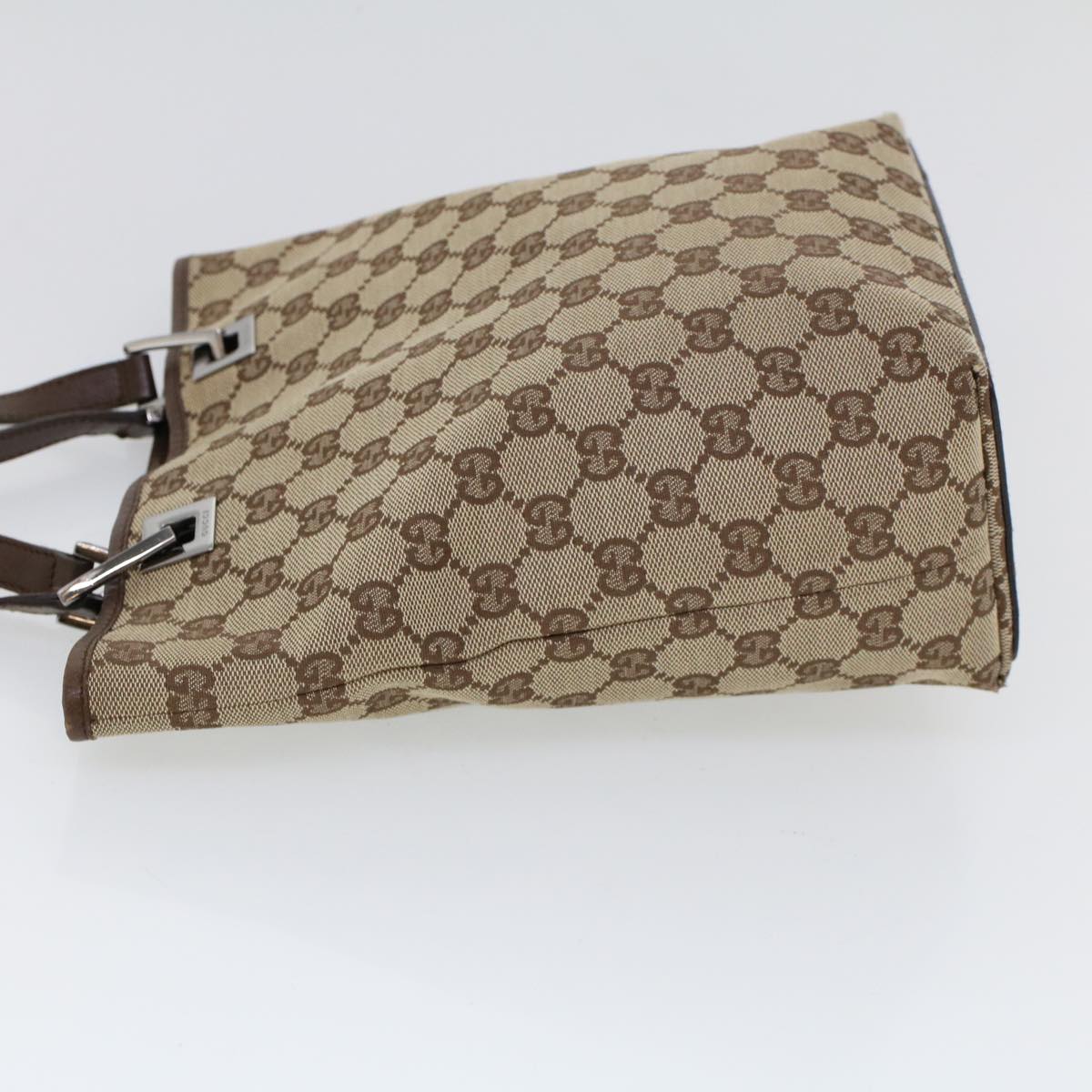 Luxury Gucci GG Canvas Hand Bag Canvas Leather Beige Brown 53655