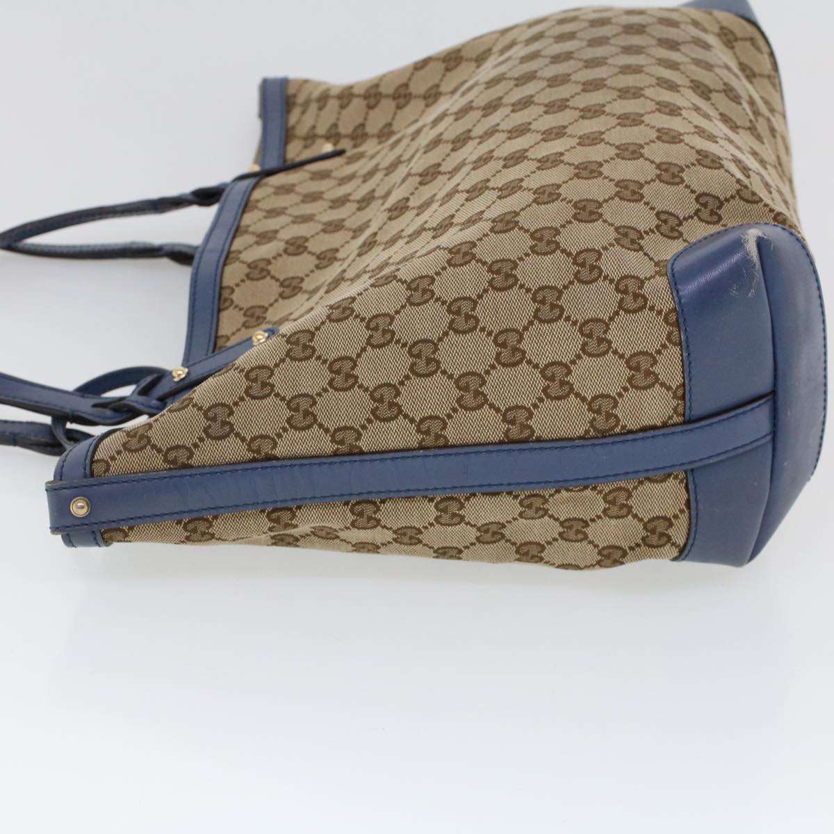 Luxury Gucci GG Canvas Tote Bag Canvas Leather Beige Blue 53678