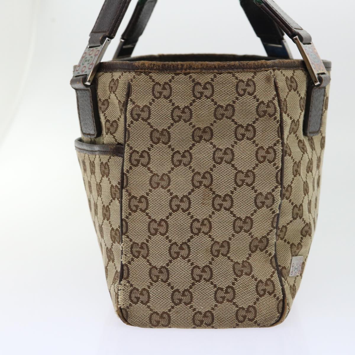 Luxury Gucci GG Canvas Web Sherry Line Hand Bag Canvas Leather Beige Green 53681