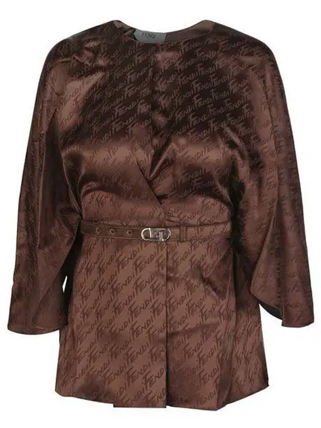 Luxury Fendi All-Over Logo Belt Flare Blouse Brown