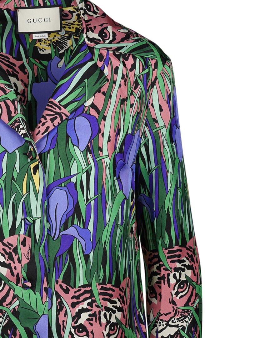Luxury Gucci Trending 2025 Feline Garden Silk Top