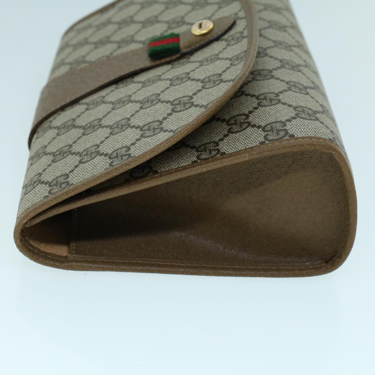 Luxury Gucci GG Canvas Web Sherry Line Clutch Bag PVC Leather Beige Green 54002