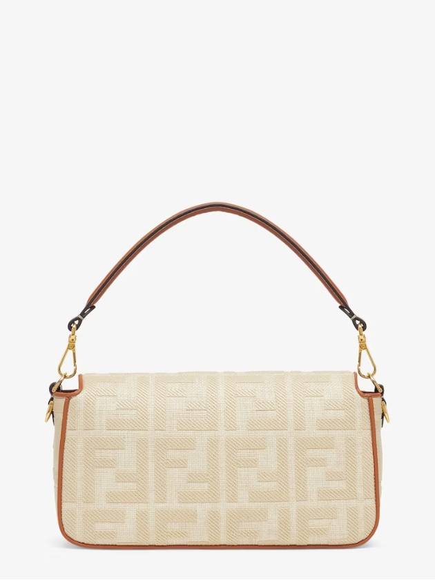 Luxury Fendi FF Logo Baguette Rafia Shoulder Bag Beige