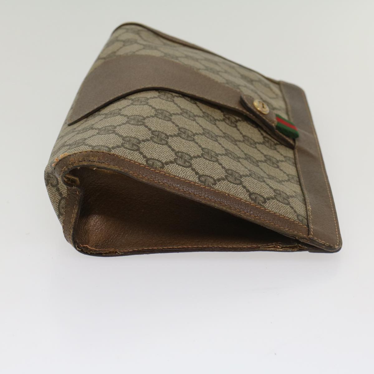 Luxury Gucci GG Canvas Web Sherry Line Clutch Bag PVC Leather Beige Red 54354