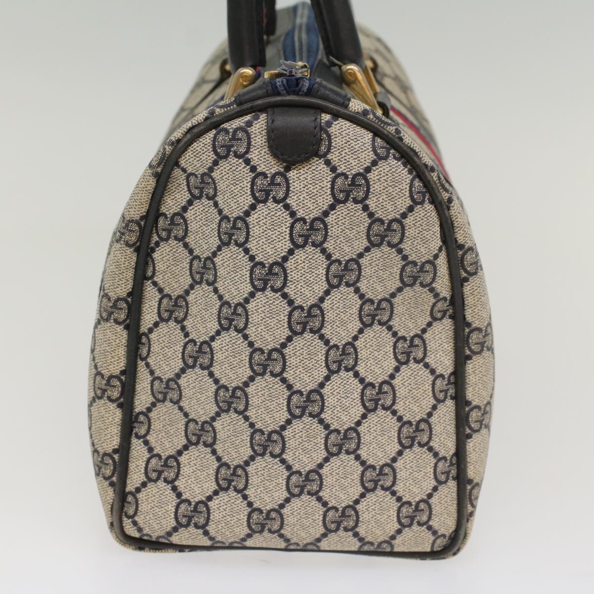 Luxury Gucci GG Canvas Sherry Line Boston Bag Gray Red Navy 54384