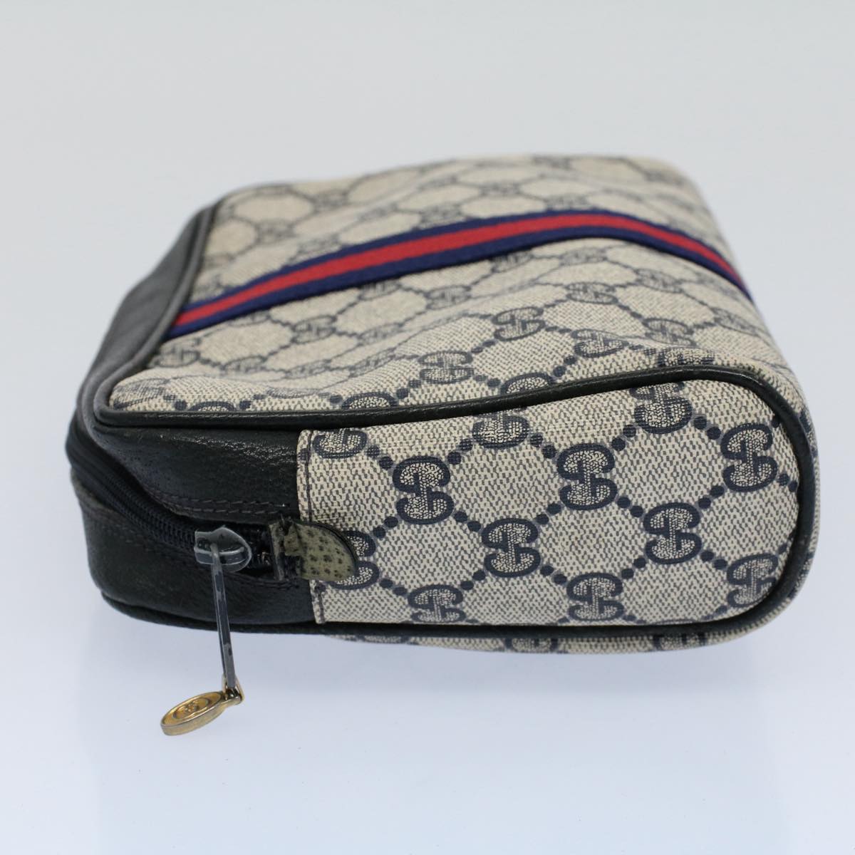 Luxury Gucci GG Canvas Sherry Line Clutch Bag Gray Red Navy 010 378 54723