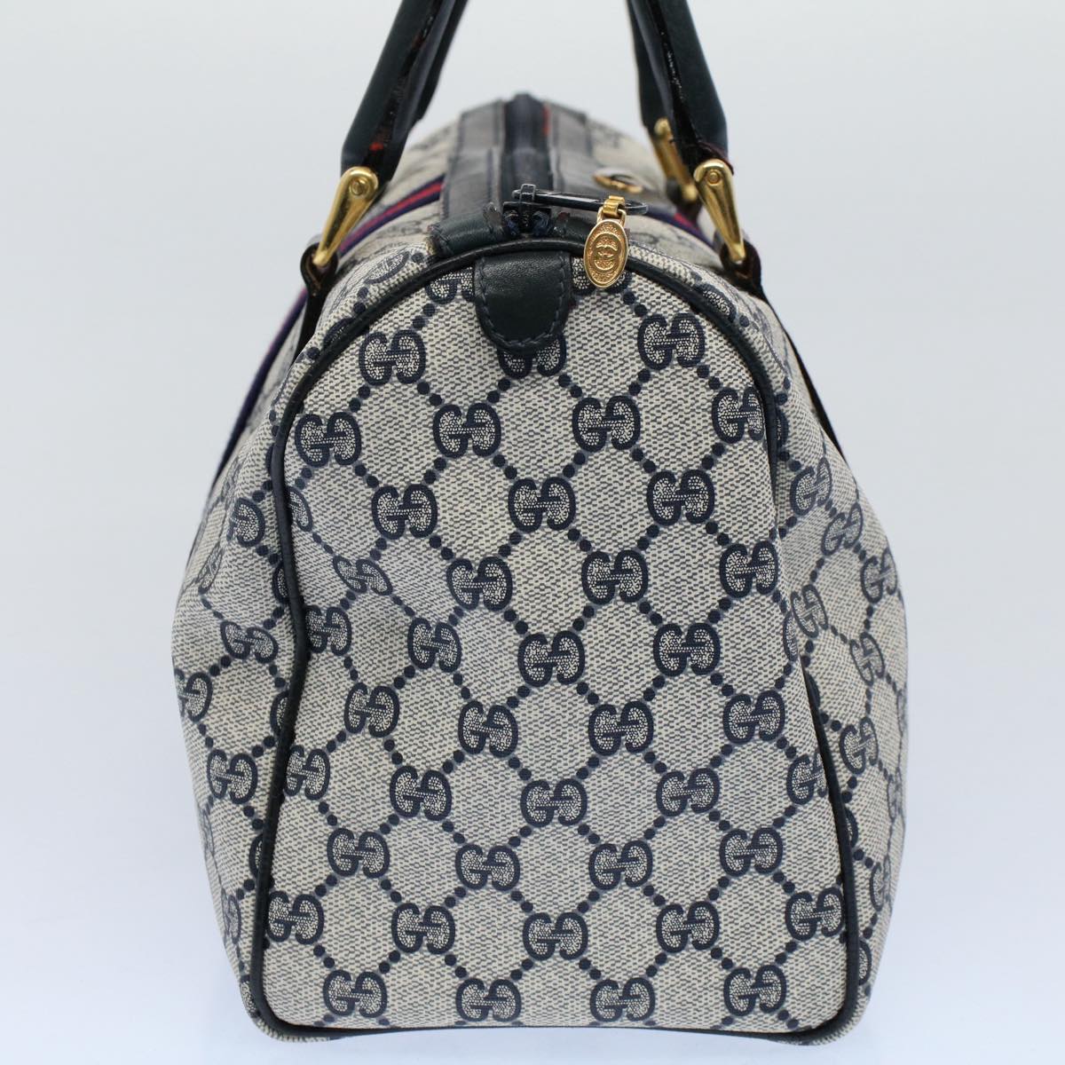 Luxury Gucci GG Canvas Sherry Line Boston Bag Gray Red Navy 010 378 54741