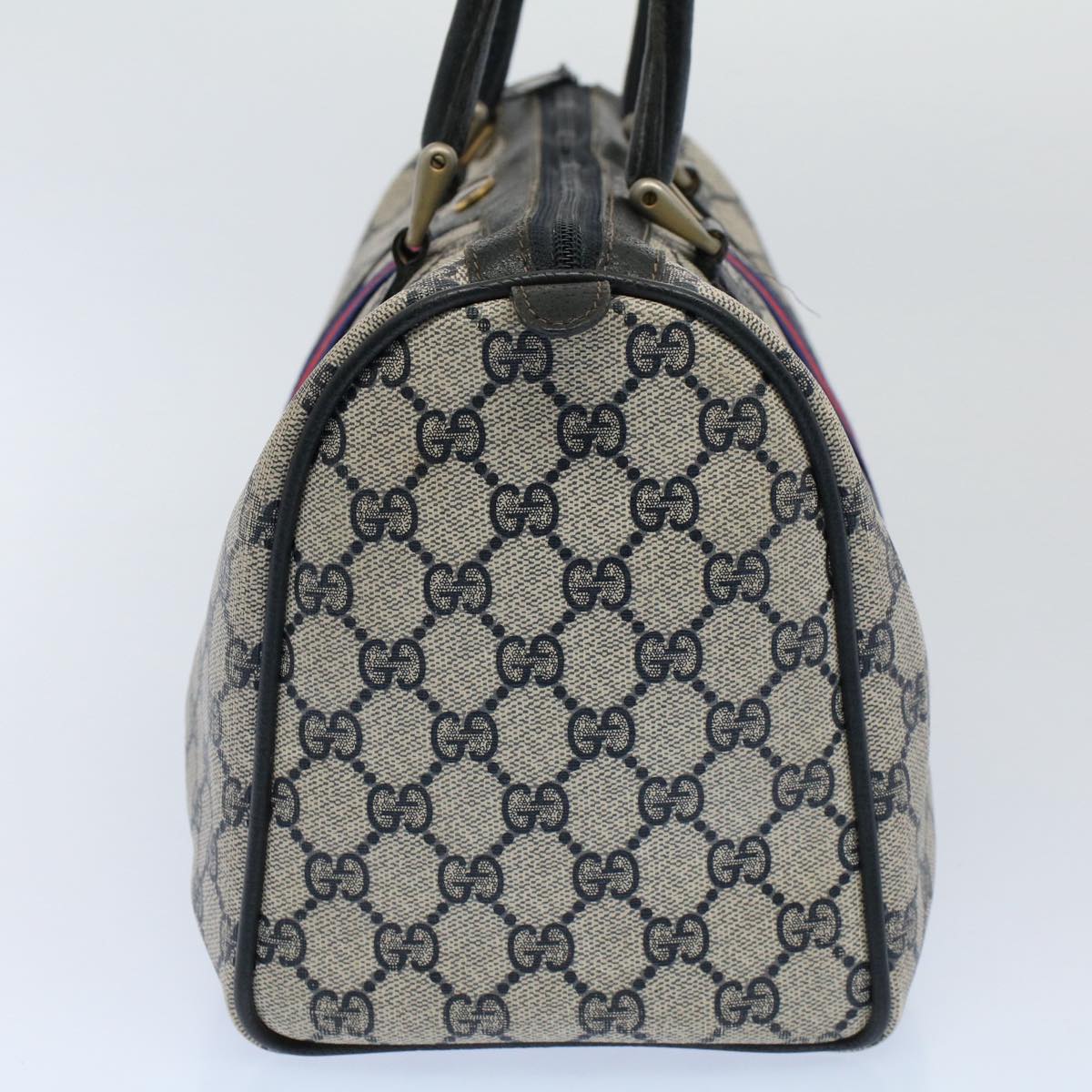 Luxury Gucci GG Canvas Sherry Line Boston Bag Gray Red Navy 012 3842 58 54742