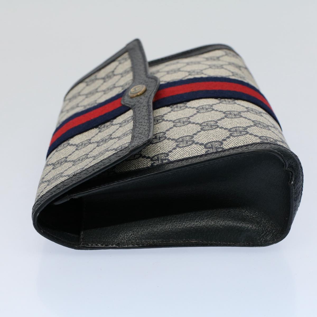 Luxury Gucci GG Canvas Sherry Line Clutch Bag Gray Red Navy 89 01 006 54747
