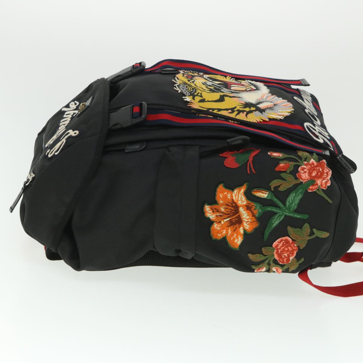 Luxury Gucci Embroideredger Web Sherry Line Backpack Nylon Black 429037 55638A