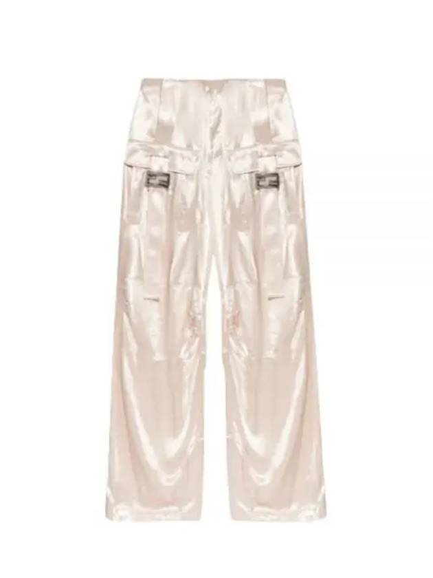 Luxury Fendi Women's Viscose Shiny Cargo Straight Pants Beige