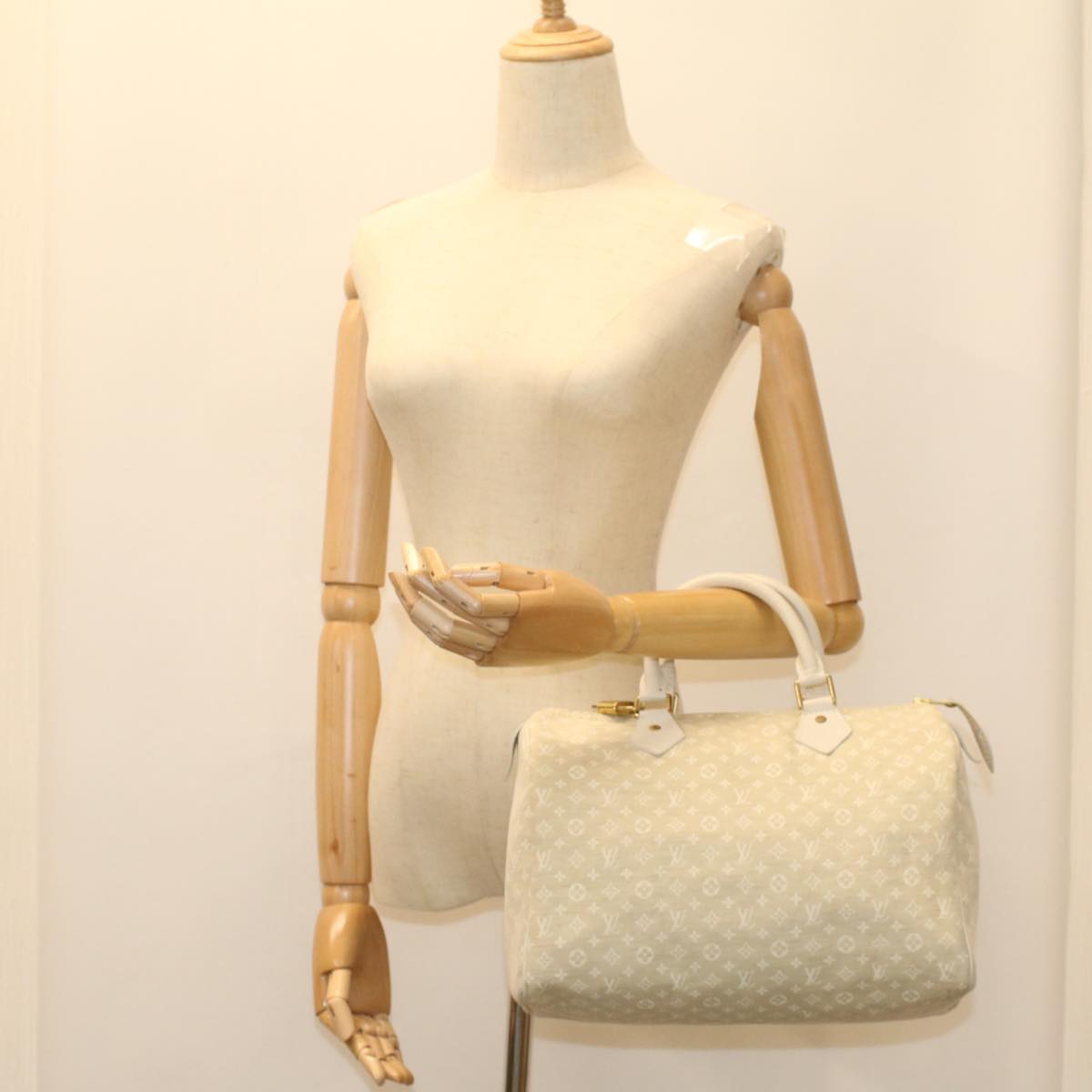LOUIS VUITTON Monogram Mini Lin Speedy 30 Hand Bag White Dunne M95319 55955