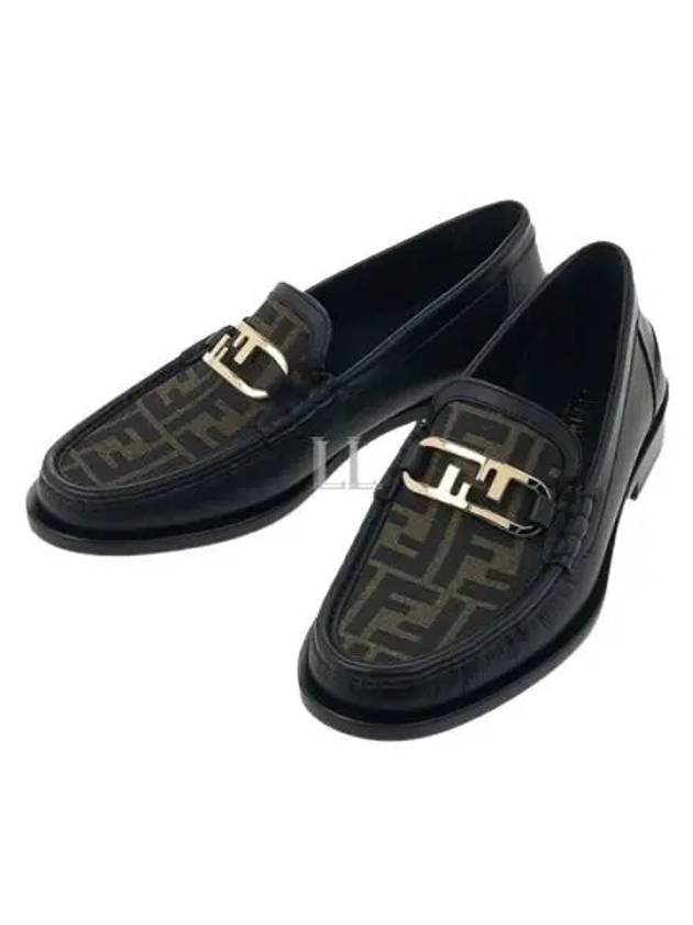 Luxury Fendi FF O Rock Fabric Leather Loafers Black Brown