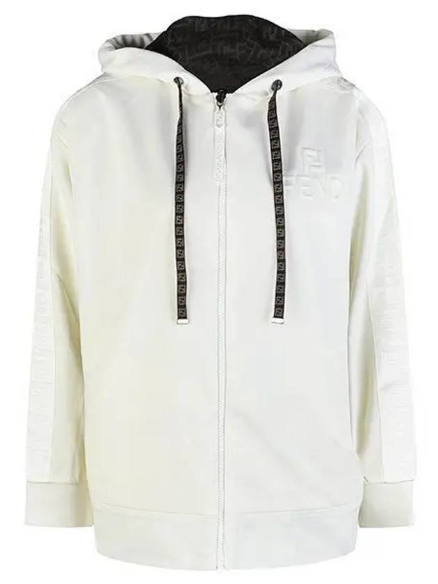 Luxury Fendi Embossed Logo Side FF Band Zip-Up Hoodie Ivory