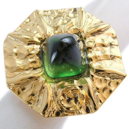 Luxury Gucci Trending 2025 Flower Ring Gold with Green Stone