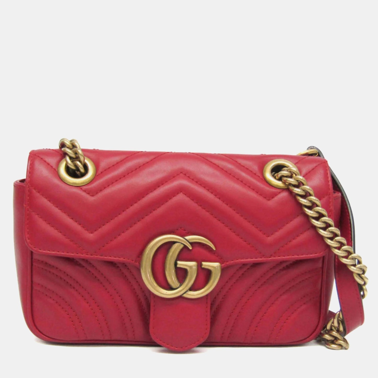 Luxury Gucci Trending 2025 Red Matelasse Leather Small GG Marmont Shoulder Bag