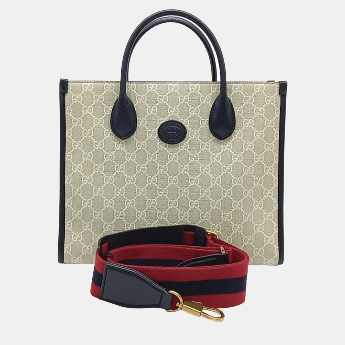 Luxury Gucci Trending 2025 Beige and Navy Tone GG Ophidia Korea Exclusive Small Tote Bag (703256)