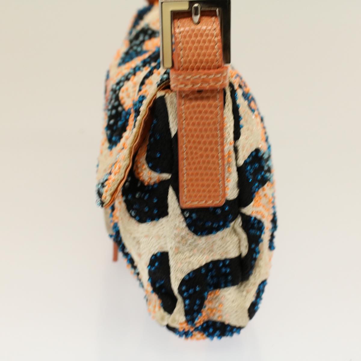 Luxury FendiMamma Baguette Shoulder Bag beads White Orange58824A