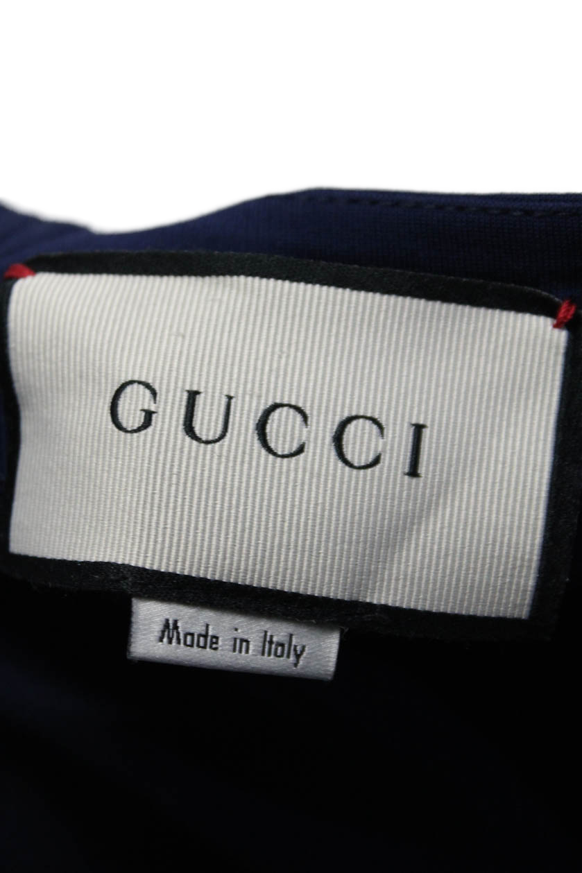 Gucci Womens V Neck Short Sleeves A Line Dress Navy Blue Red