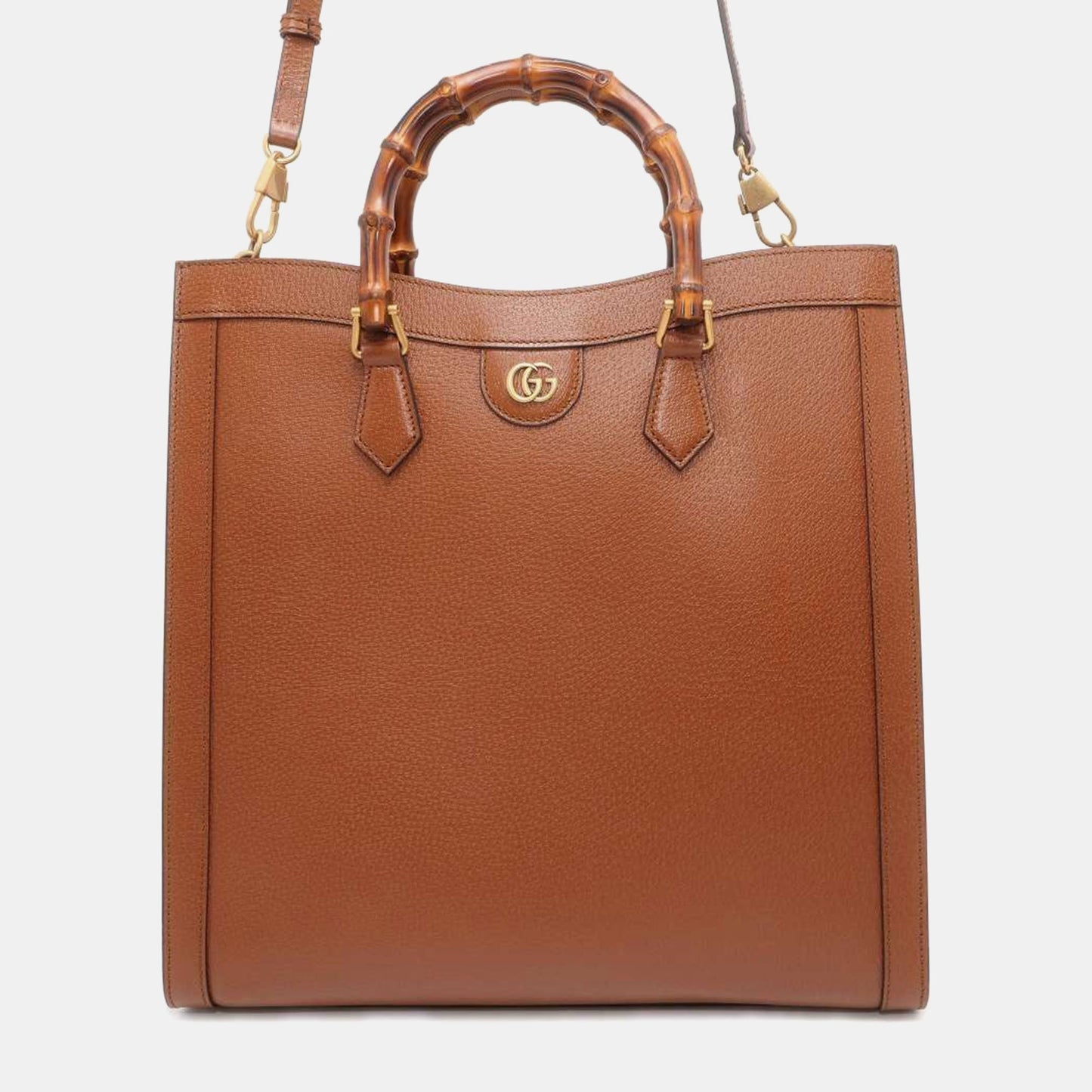 Luxury Gucci Brown Leather Large Bamboo Diana Tote Bag