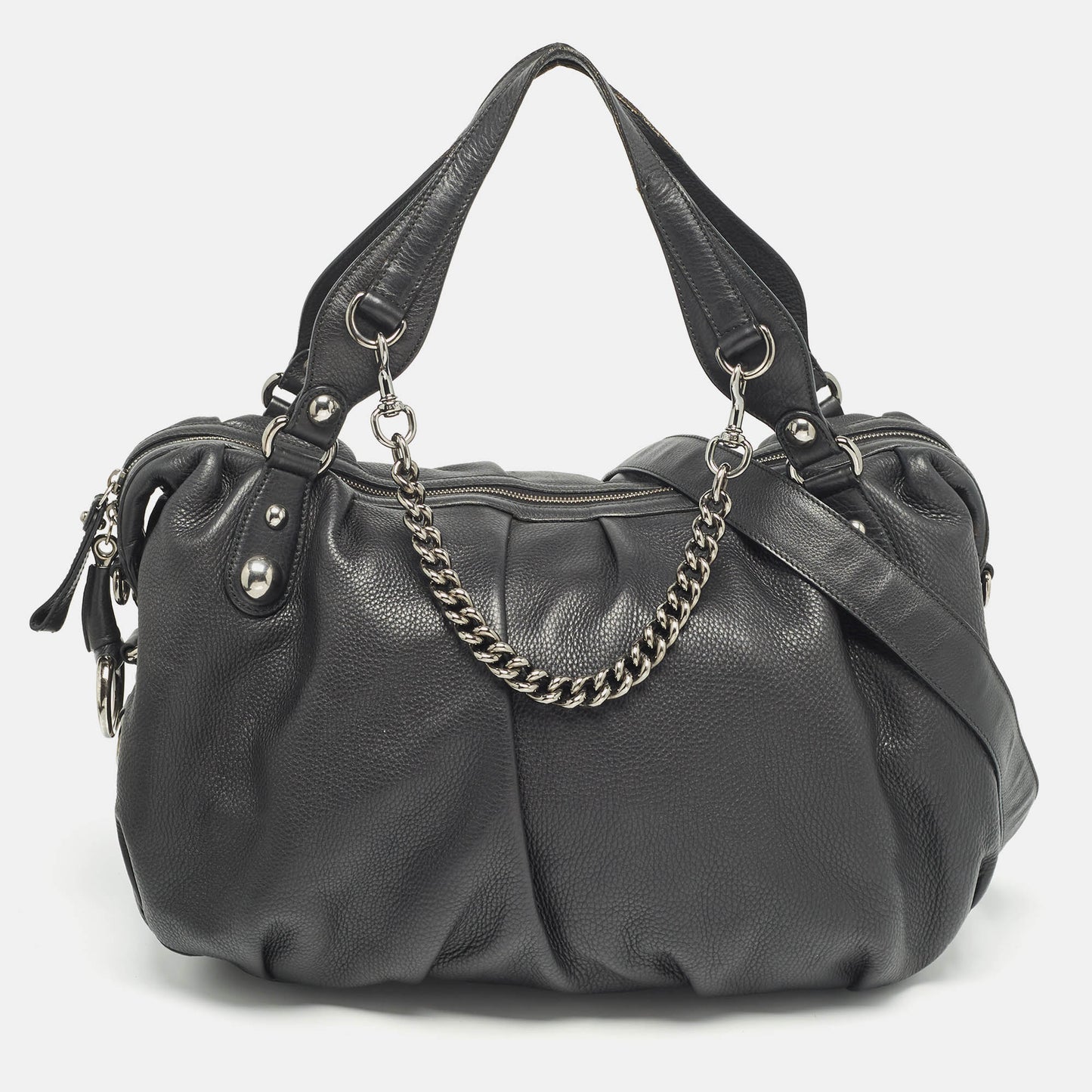 Luxury Gucci Trending 2025 Black Leather Large Icon Bit Boston Bag