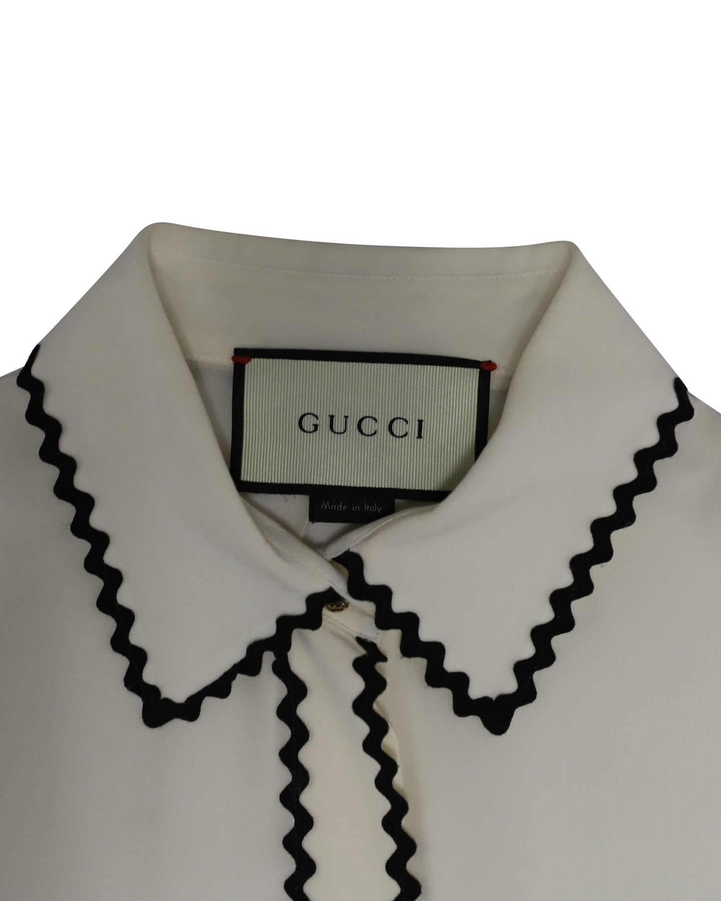 Luxury Gucci Trending 2025 Shirt Blouse with Zigzag Edges in Cream Silk