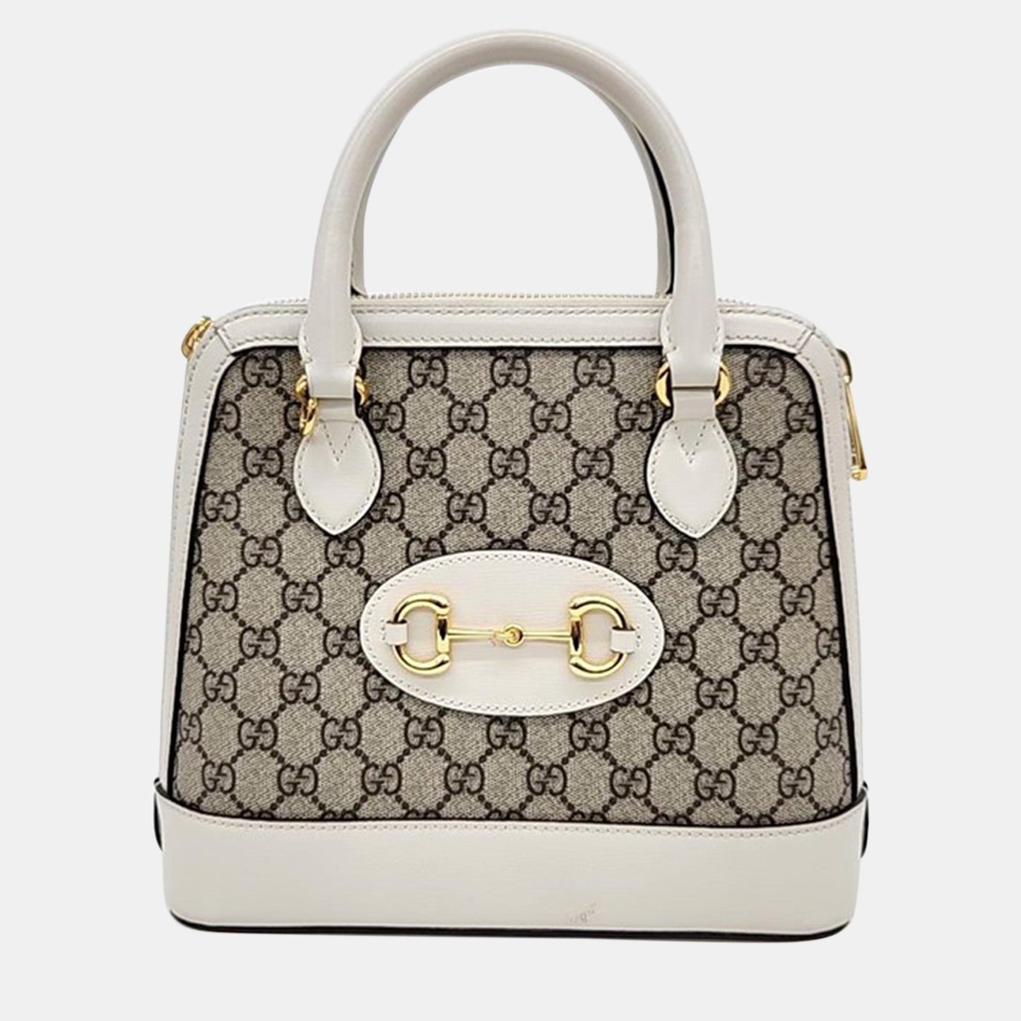 Luxury Gucci Trending 2025 Beige/Ivory GG Canvas and Leather Horsebit 1955 Top Handle Bag
