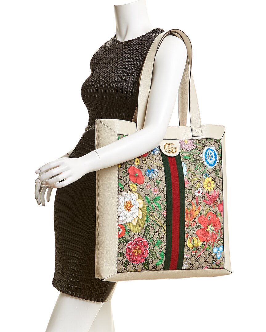 Luxury Gucci Trending 2025 Ophidia Large GG Flora Canvas & Leather Tote