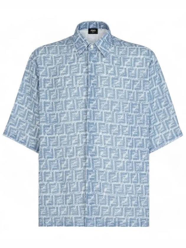 Luxury Fendi FF Linen Short Sleeve Shirt Blue