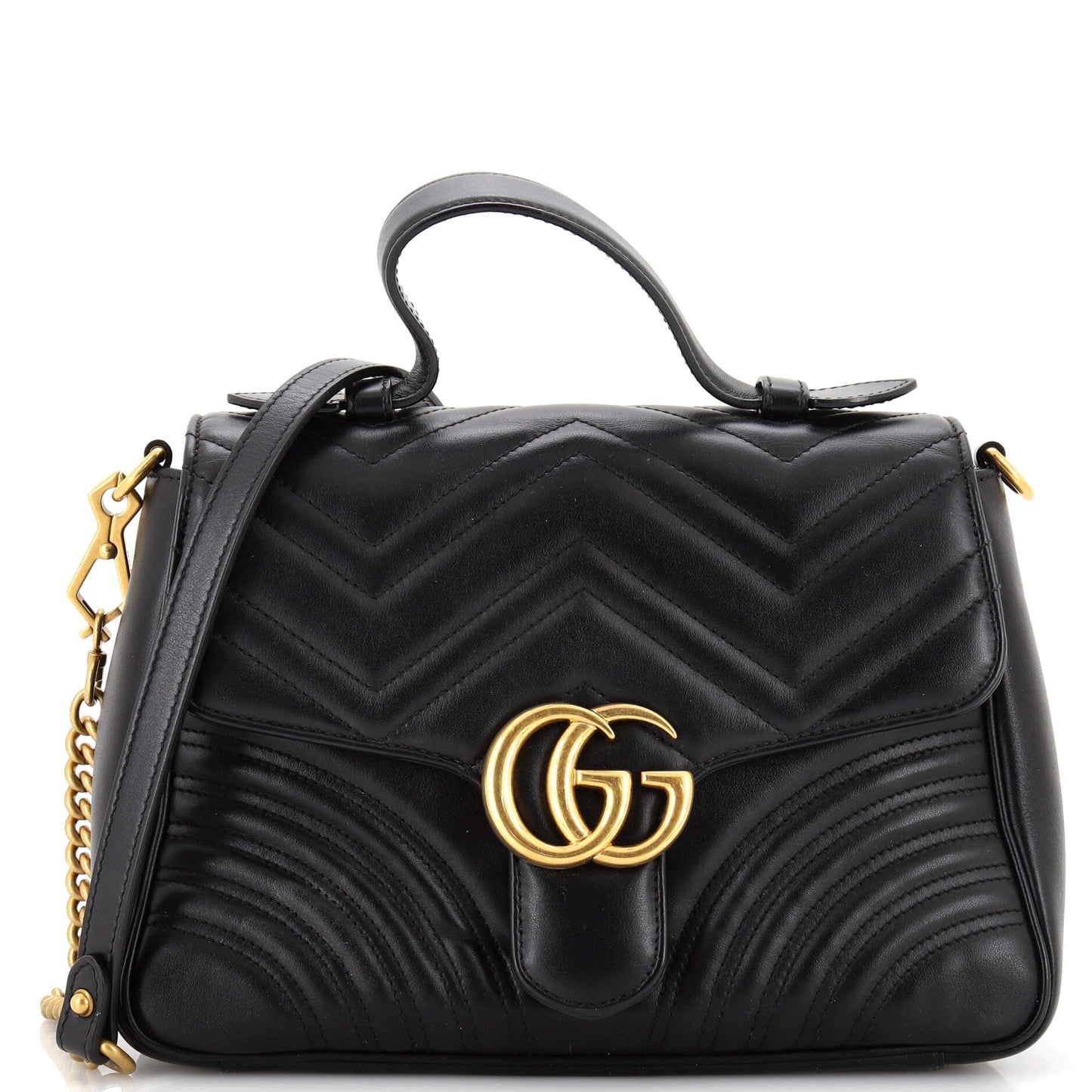 Luxury Gucci Trending 2025 GG Marmont Top Handle Flap Bag Matelasse Leather Small