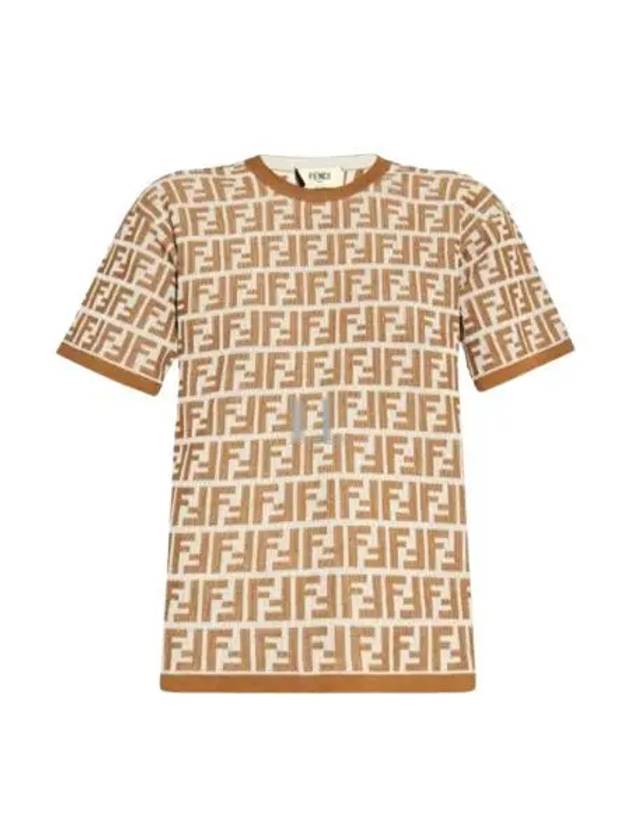 Luxury Fendi FF Jacquard Short Sleeve T-Shirt Brown