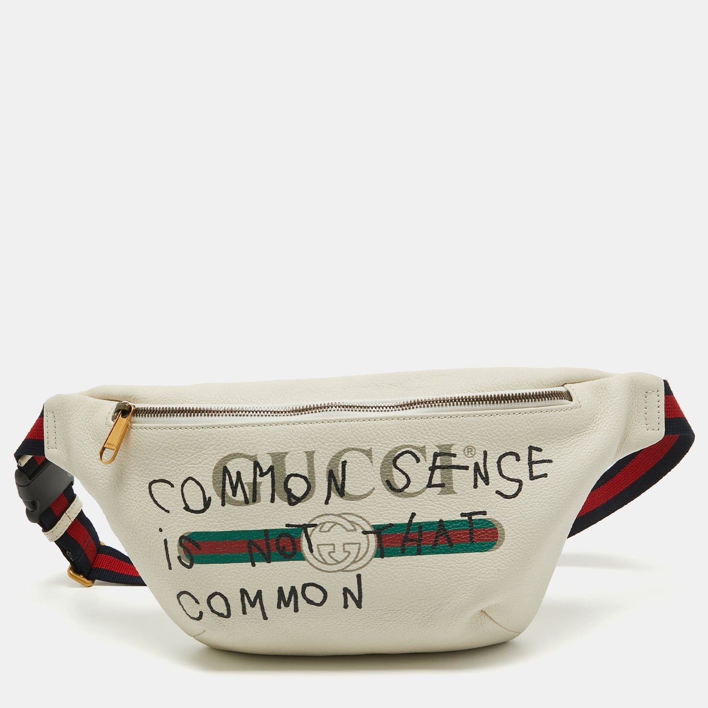 Luxury Gucci Trending 2025 Cream Pebbled Leather Logo Web Belt Bag