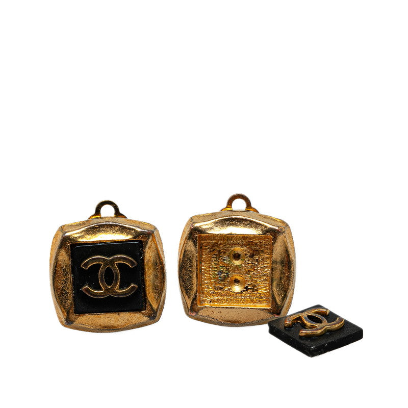 Chanel Vintage Coco Mark Earrings Gold Black