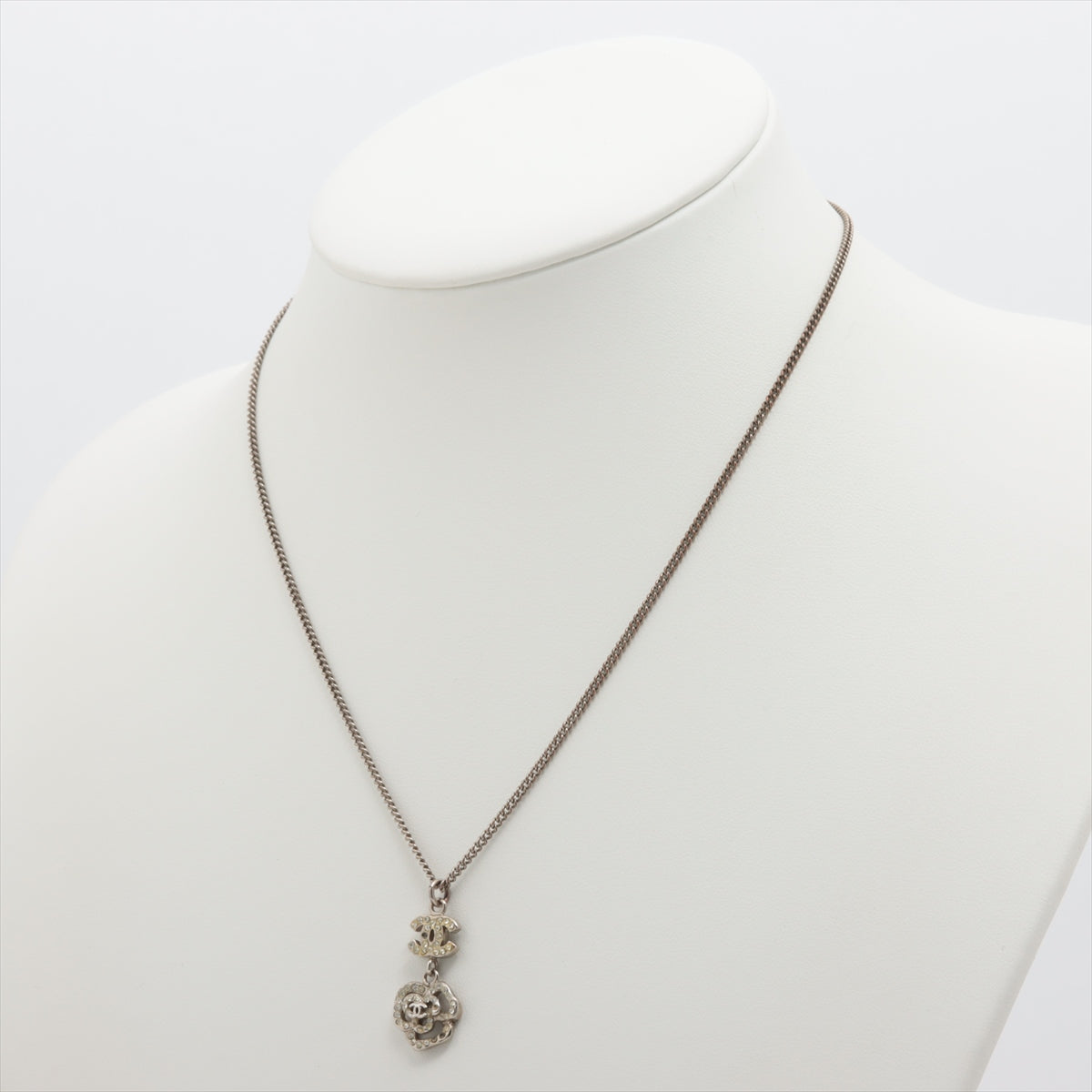 Chanel Coco 07A Necklace GP Rhinestone Silver