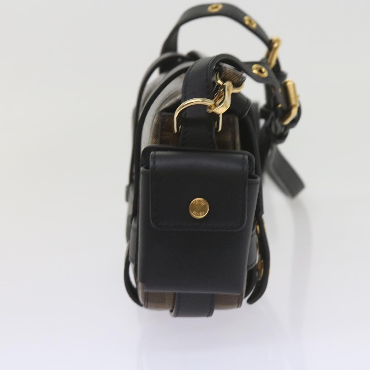 Luxury FendiZucca Canvas Shoulder Bag Black Brown60492A