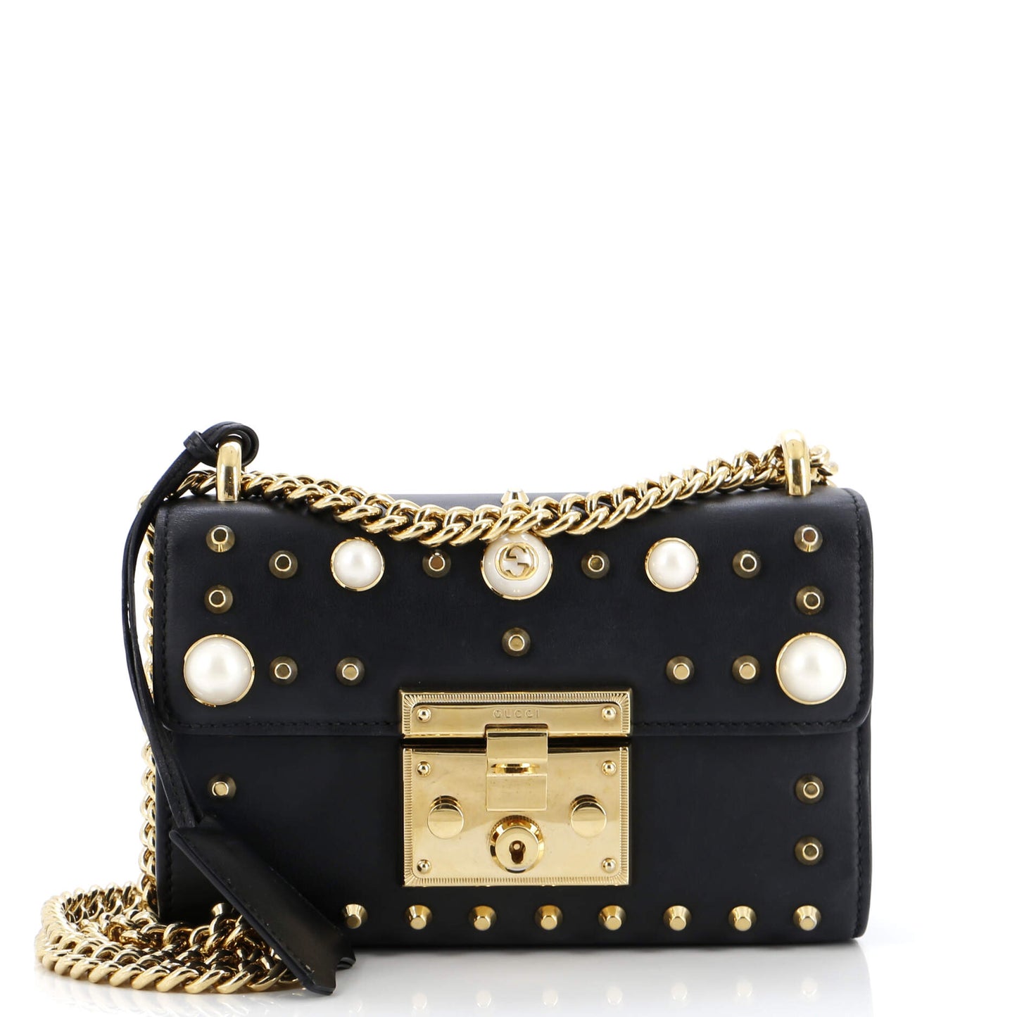 Luxury Gucci Trending 2025 Pearly Padlock Shoulder Bag Studded Leather Small