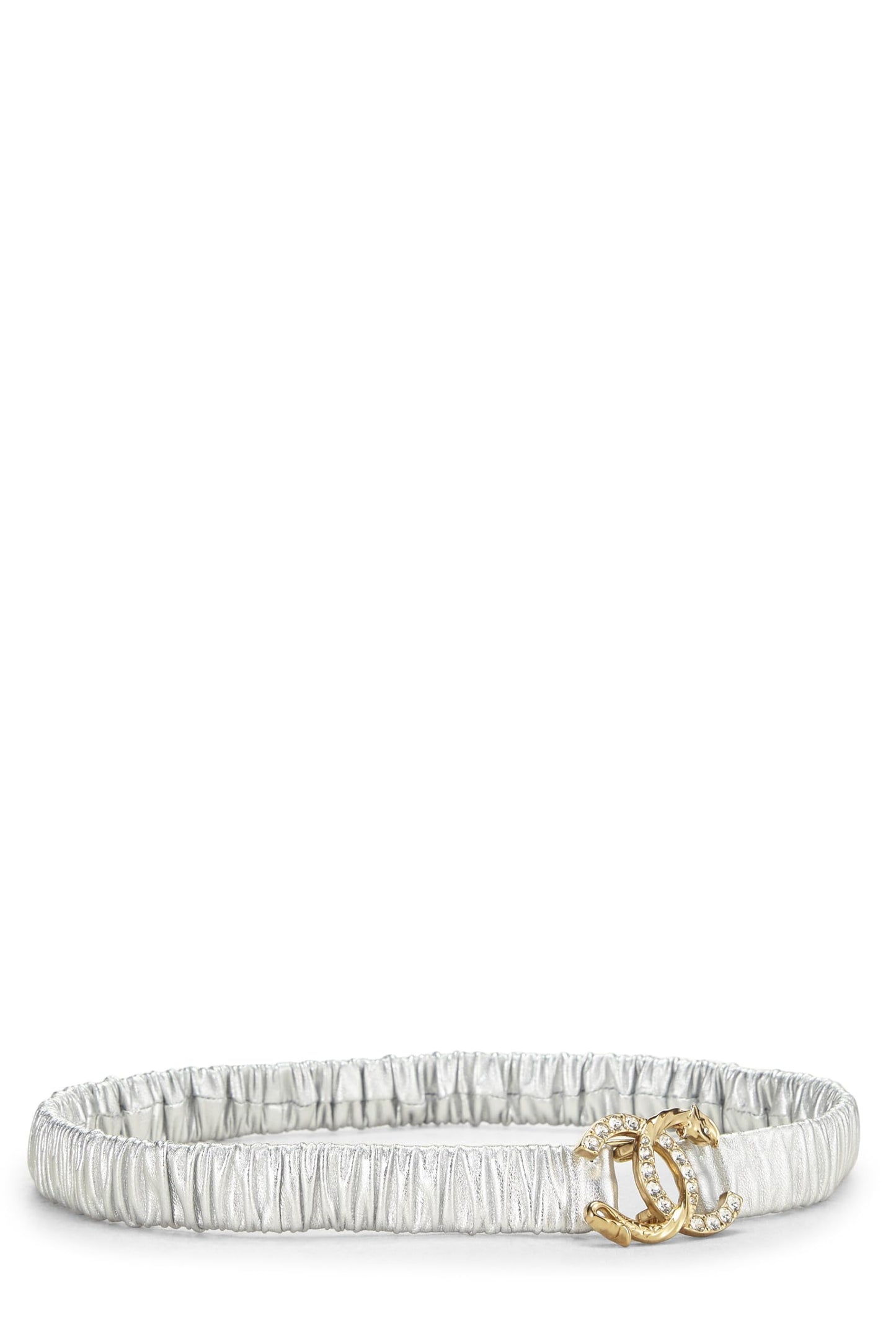 Chanel, Silver Leather & Crystal 'CC' Belt, Silver
