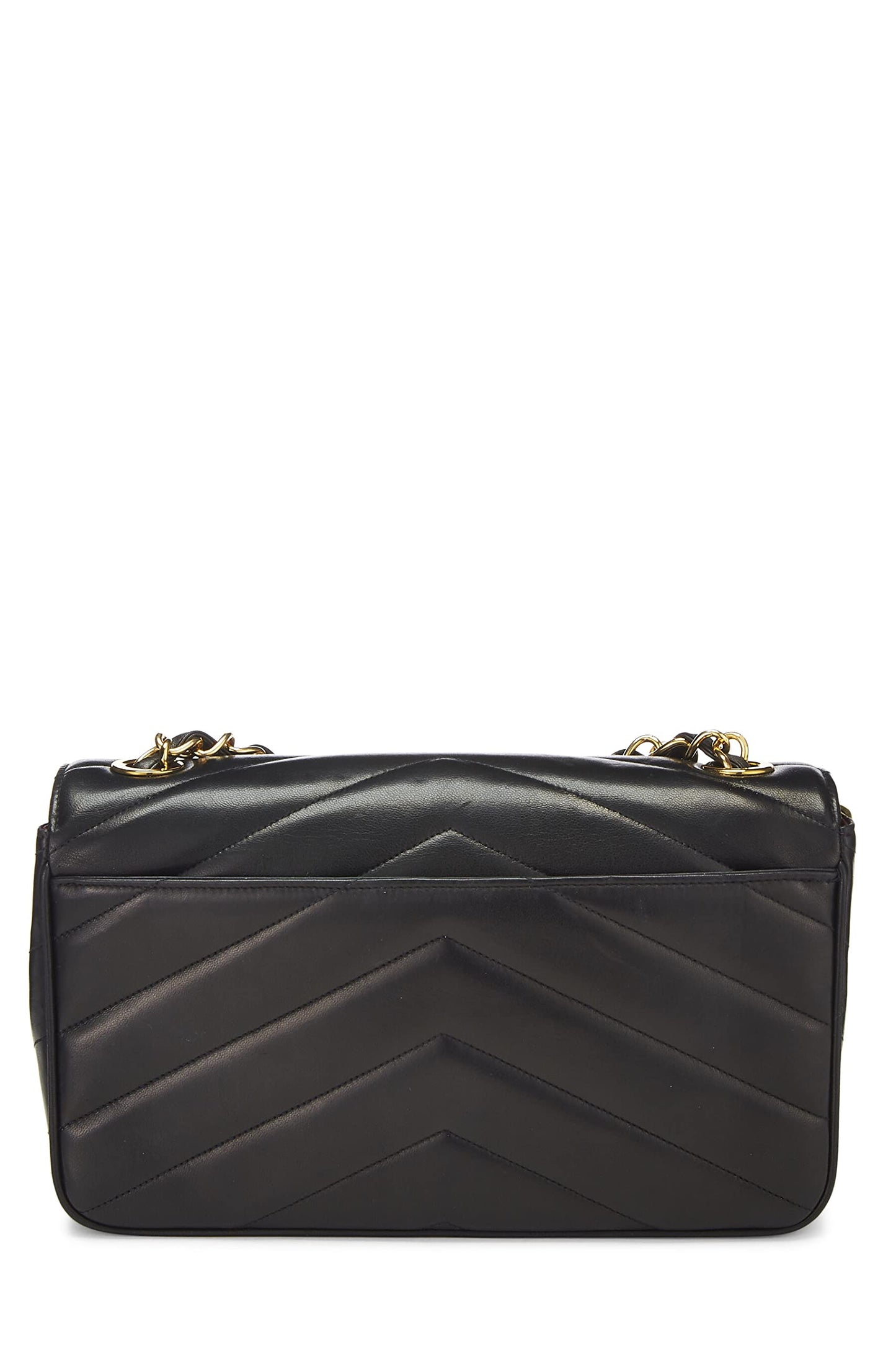 Chanel, Black Chevron Lambskin Envelope Flap Medium, Black