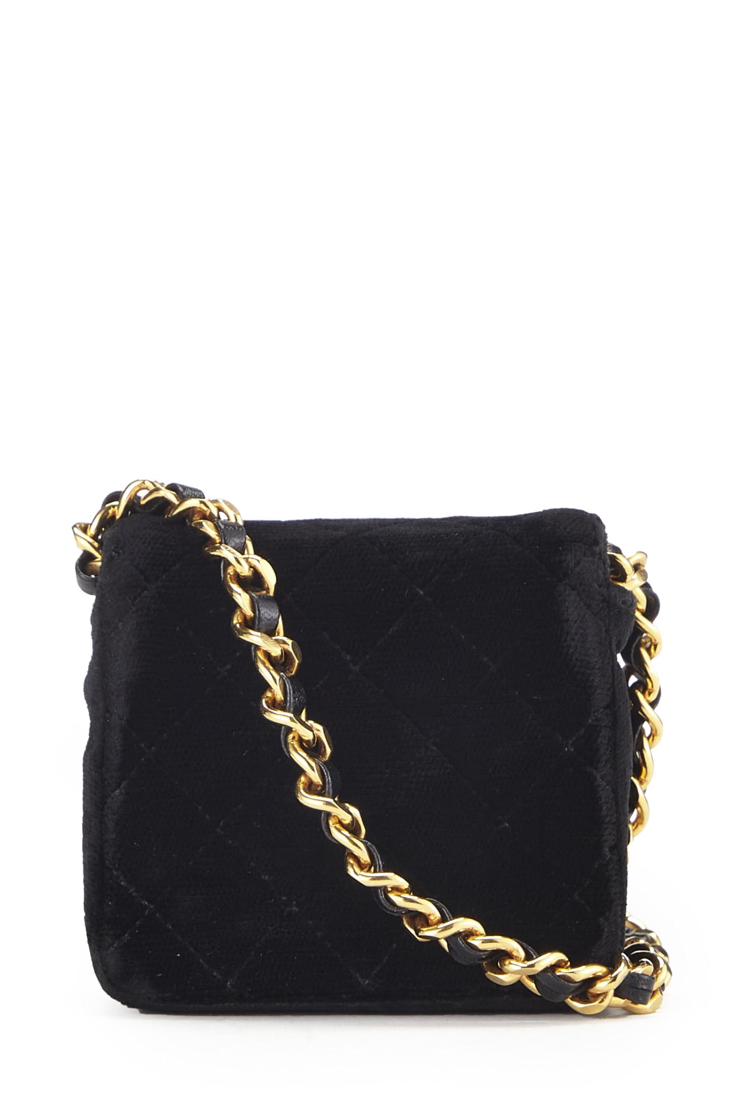 Chanel, Black Quilted Velvet Half Flap Micro, Black