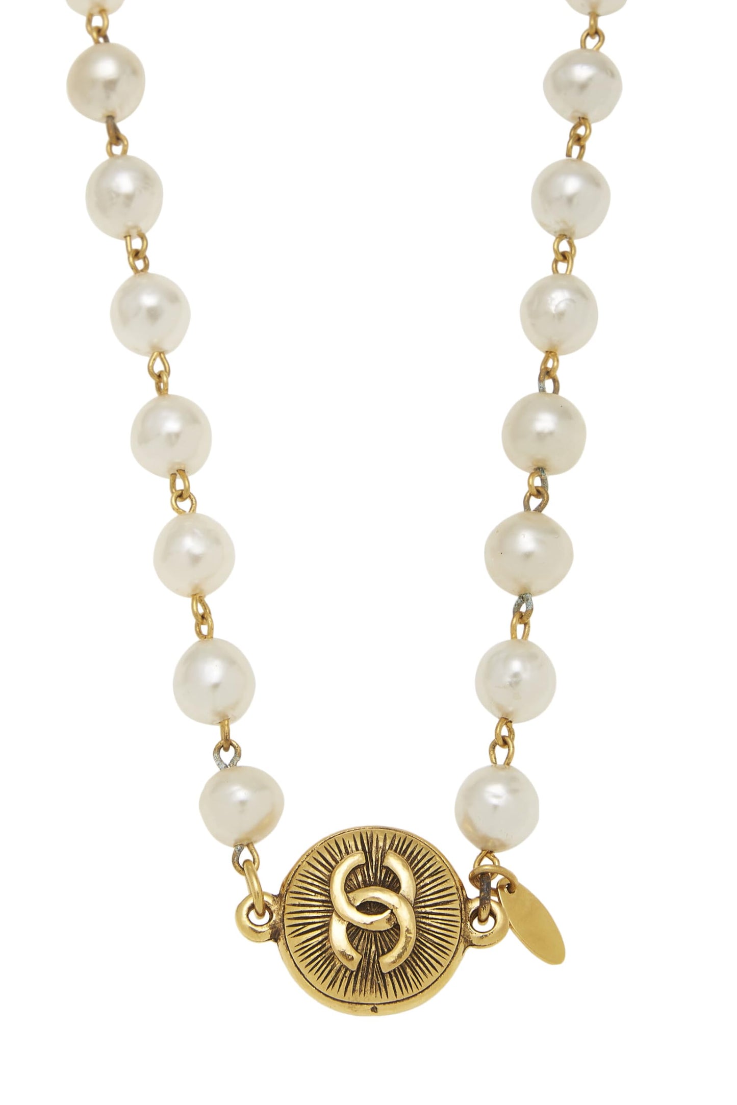 Chanel, Gold & Faux Pearl 'CC' Sunburst Necklace, Gold