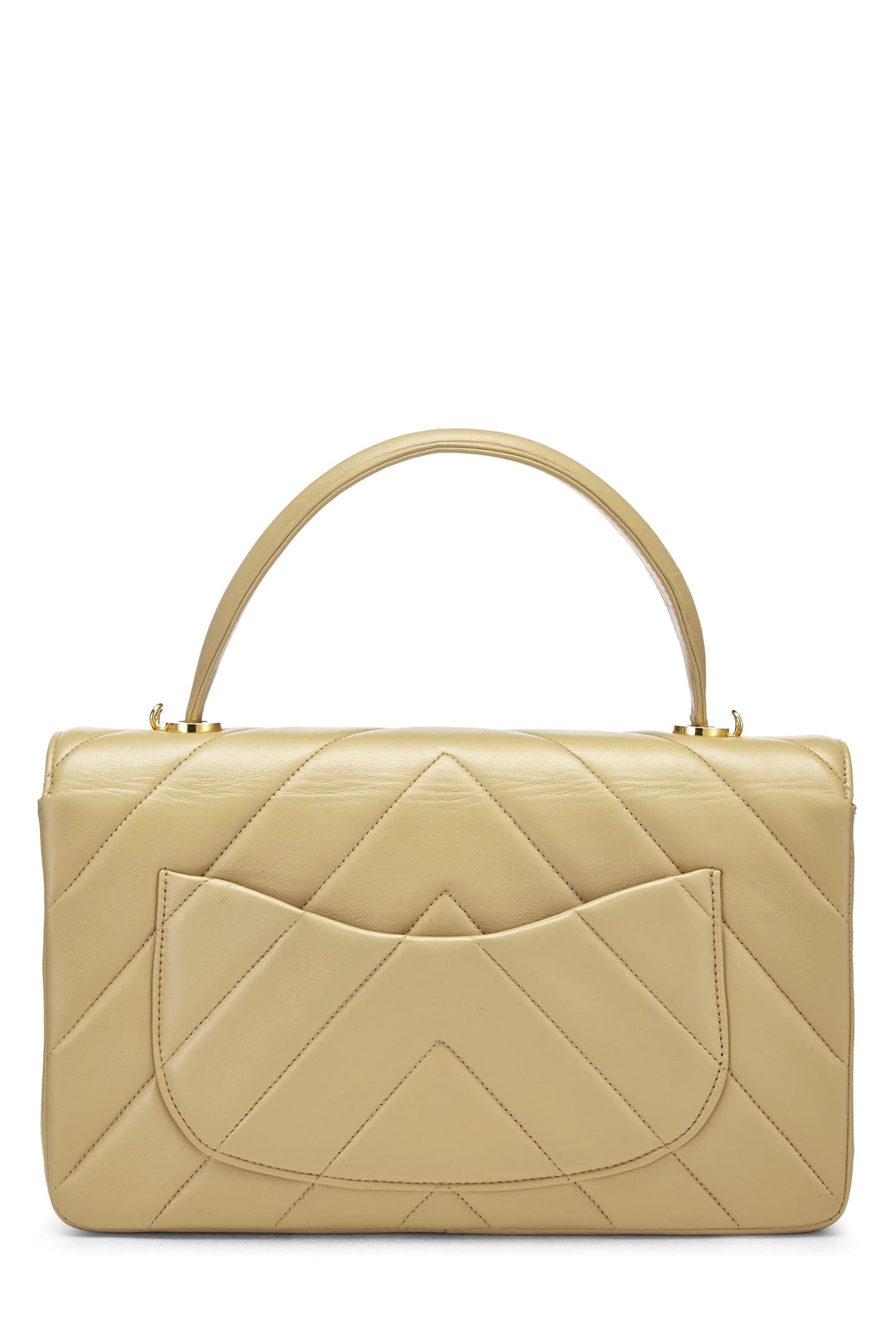 Chanel, Beige Chevron Lambskin Top Handle Bag, Beige