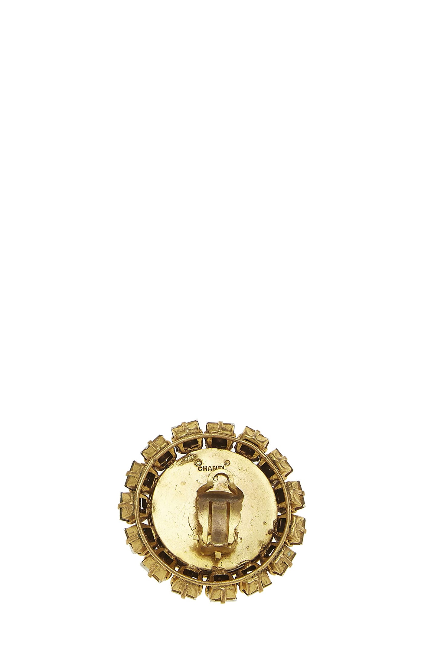 Chanel, Gold & Crystal 'CC' Faux Pearl Earrings, Gold