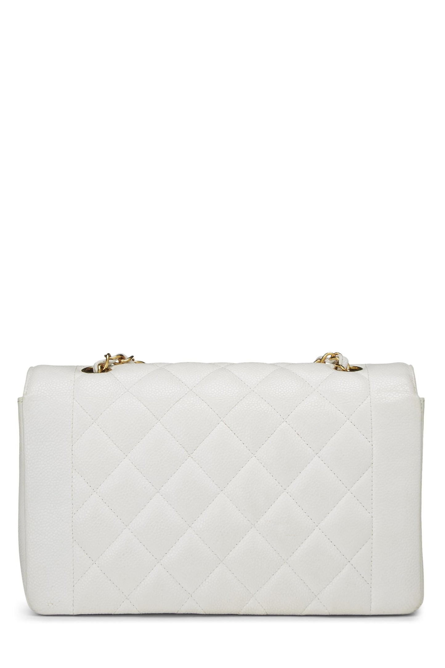 Chanel, White Quilted Caviar Diana Flap Medium, White
