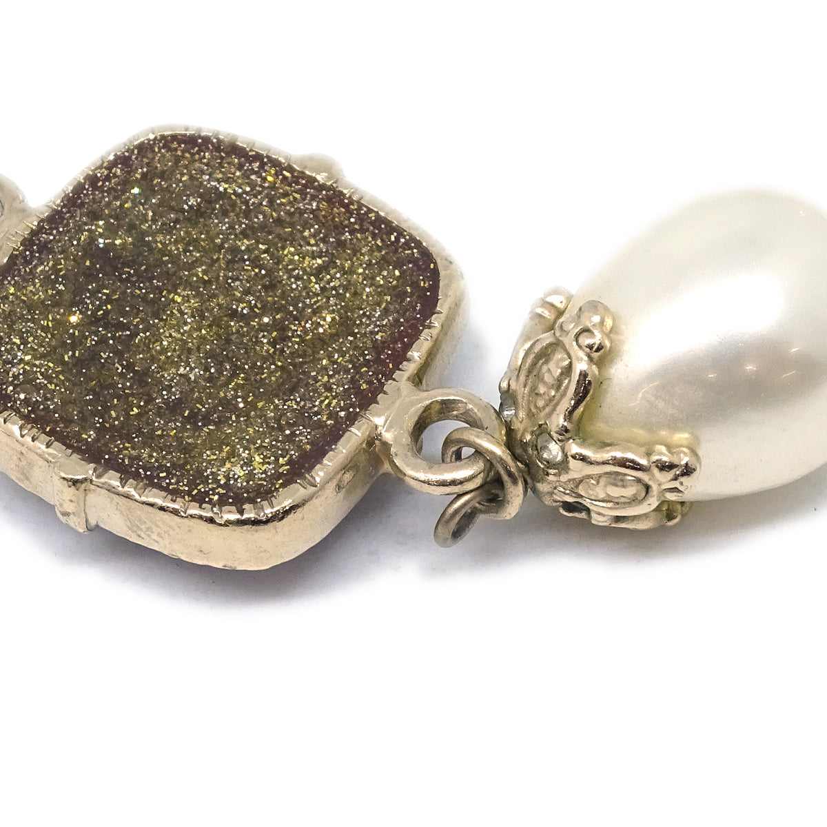 Luxury Chanel Artificial Pearl Rhinestone Gold Chain Pendant Necklace 08A
