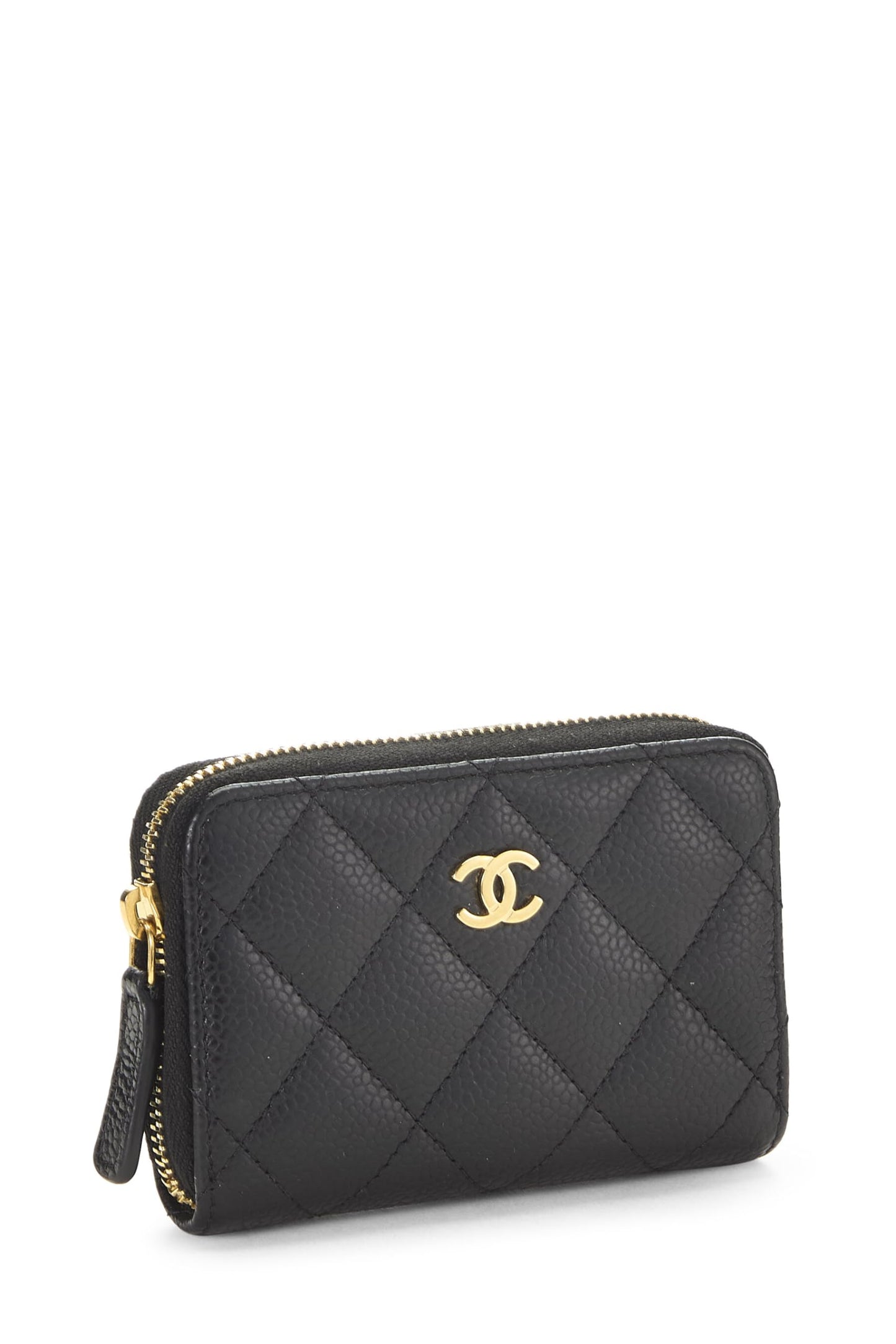 Chanel, Black Caviar 'CC' Zip Around Coin Purse, Black