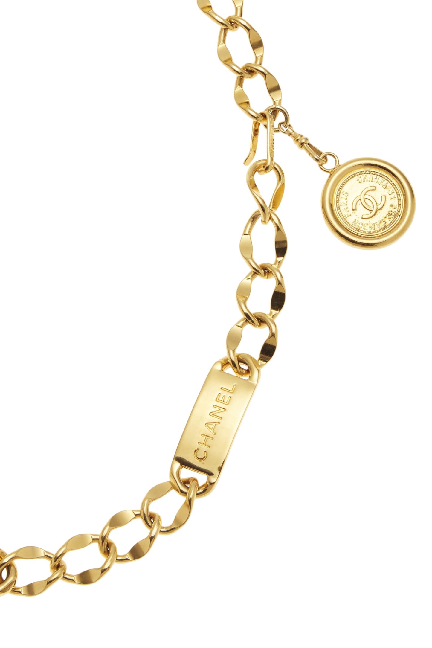 Chanel, Gold Logo Nameplate Chain Belt, Gold
