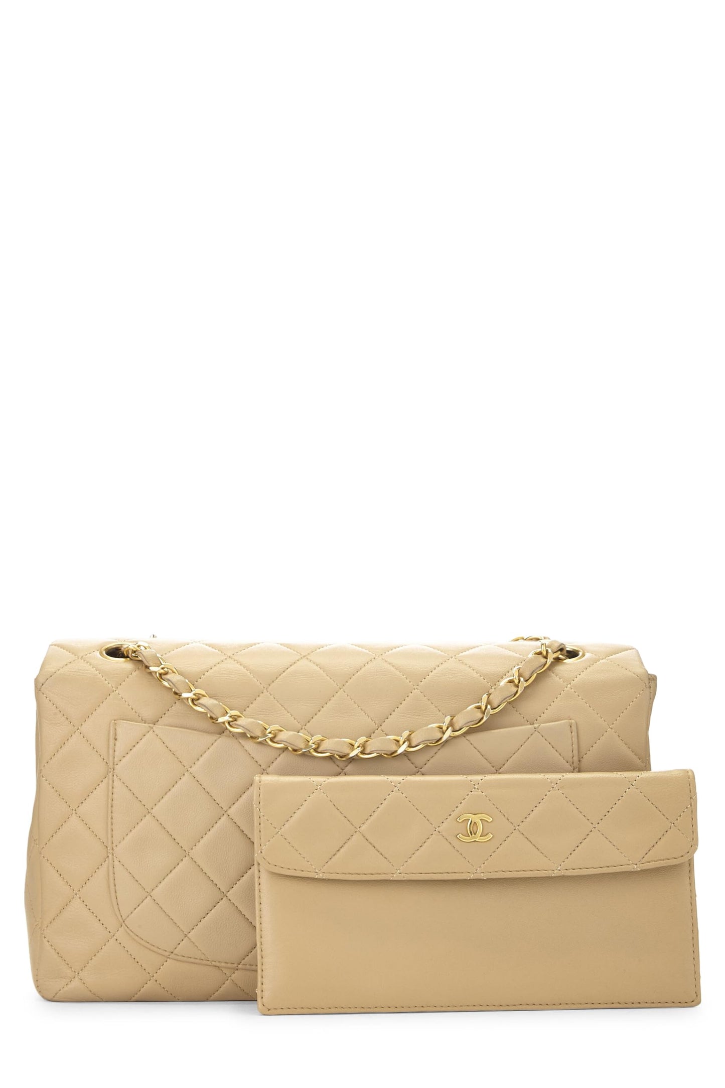 Chanel, Beige Quilted Lambskin Half Flap Medium, Beige