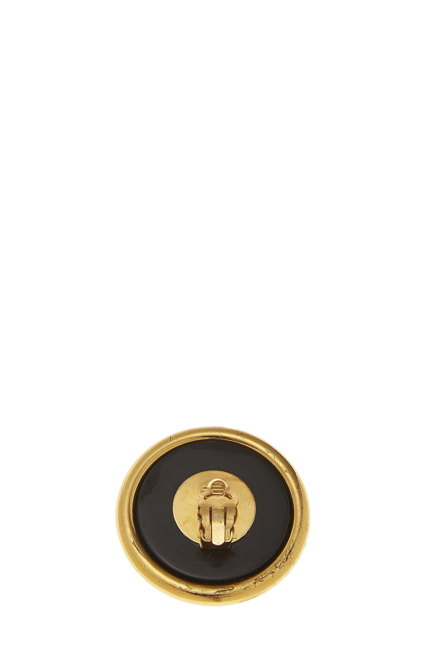 Chanel, Black & Gold Faux Pearl Round Earrings Large, Gold