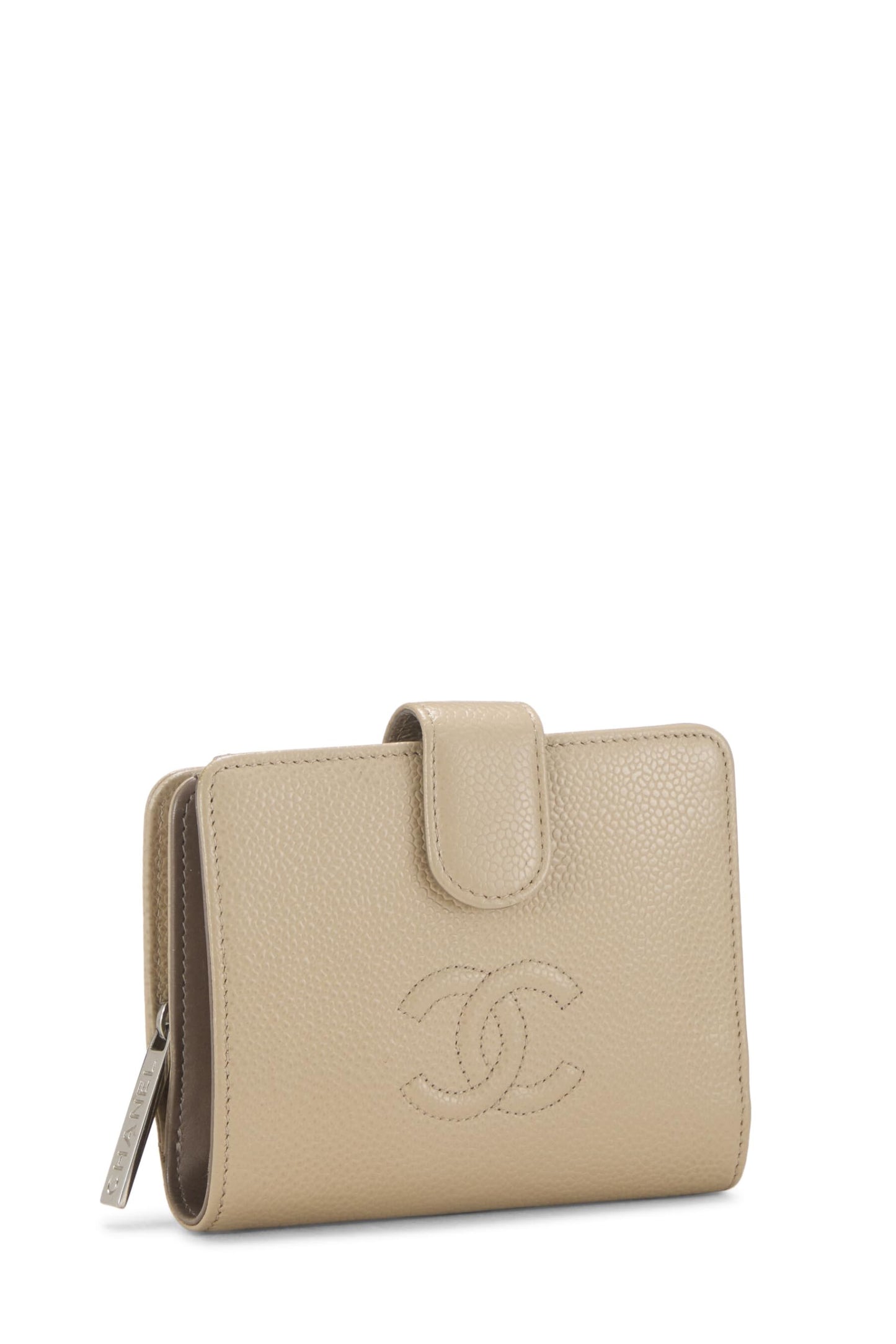 Chanel, Beige Caviar Timeless 'CC' Compact Wallet, Beige