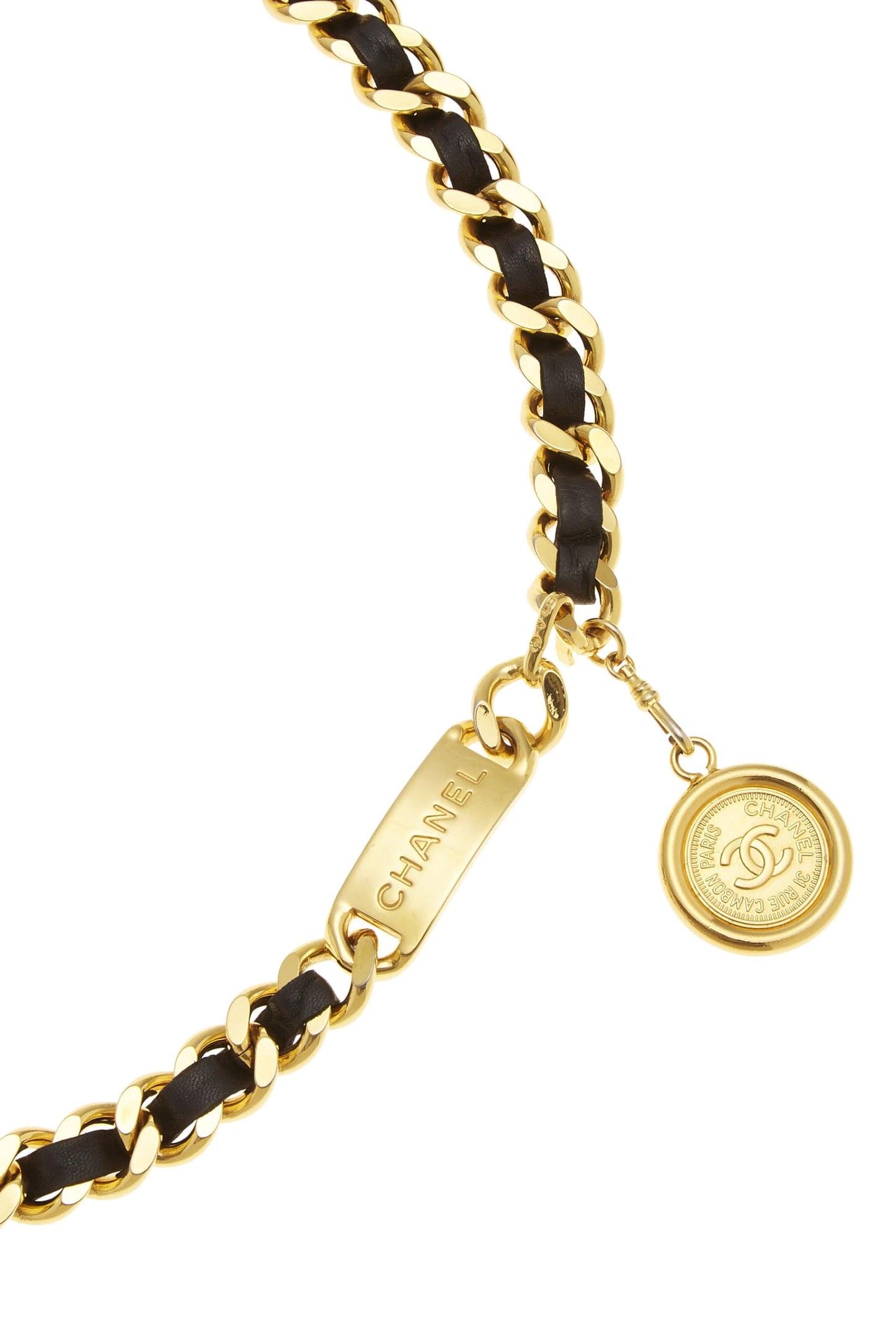 Chanel, Gold & Black Leather 'CC' Medallion Chain Belt, Black